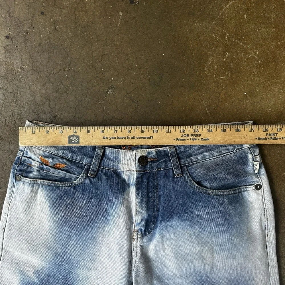 Robin's Jean Shorts Mens 34 Blue Denim Acid Wash Crystal Studded Flap Mortard